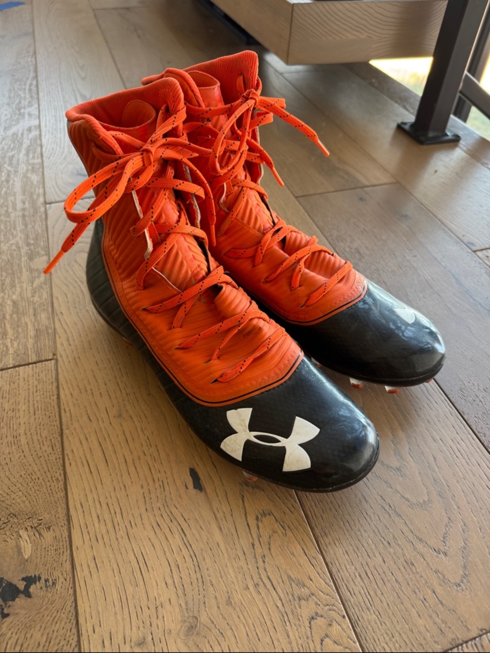 Under Armour Highlight Orange and Black High-Top Cleats